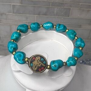 Turquoise Beaded Bracelet with Gold Accents